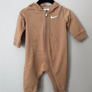 Nike Baby Zip-Up Hooded Romper Tan Brown One Piece 6M